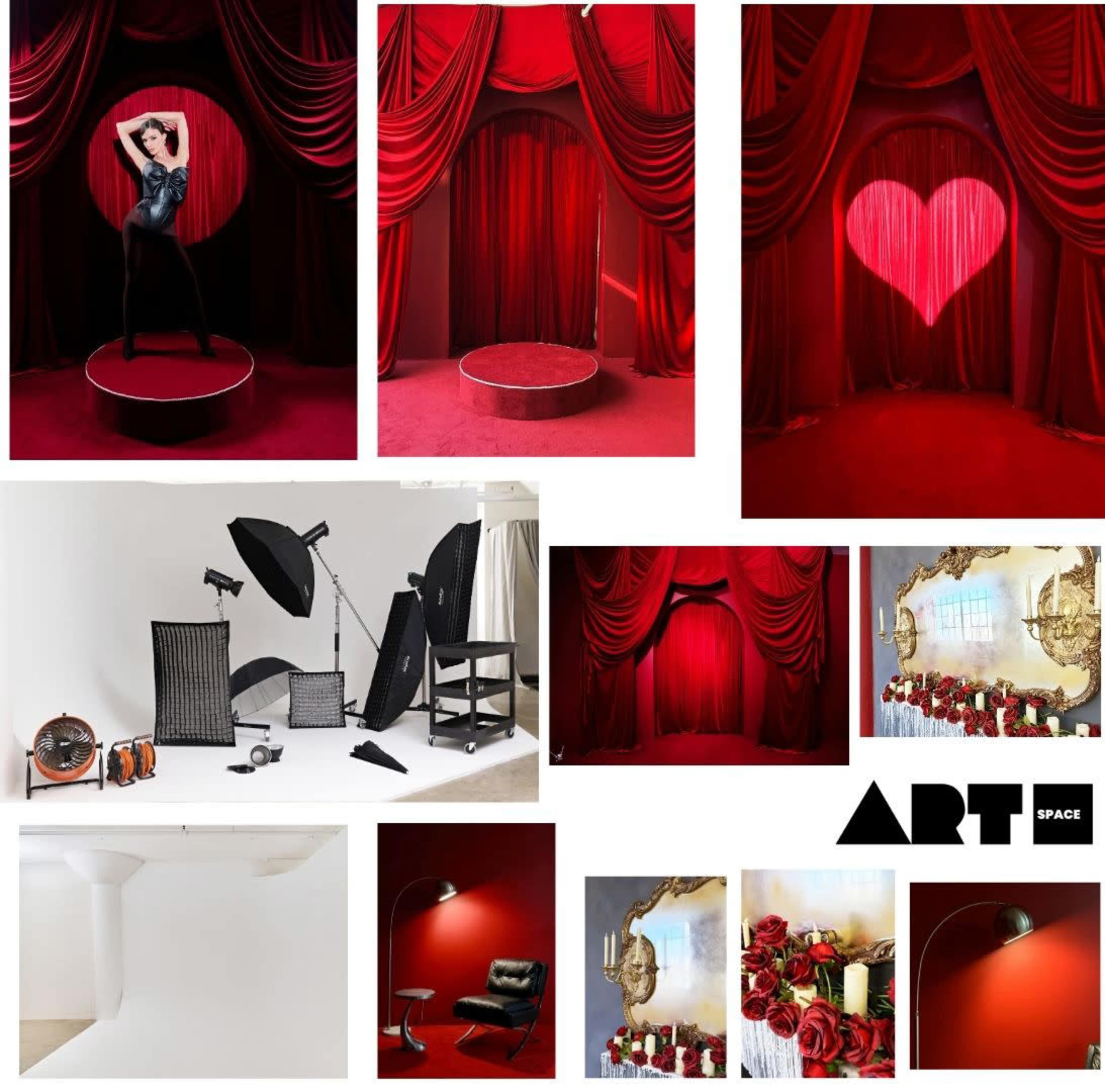 Two Valentine’s Sets / red velvet  +  White L-CYC  w/ light equipment including Image in Central LA, Los Angeles, CA