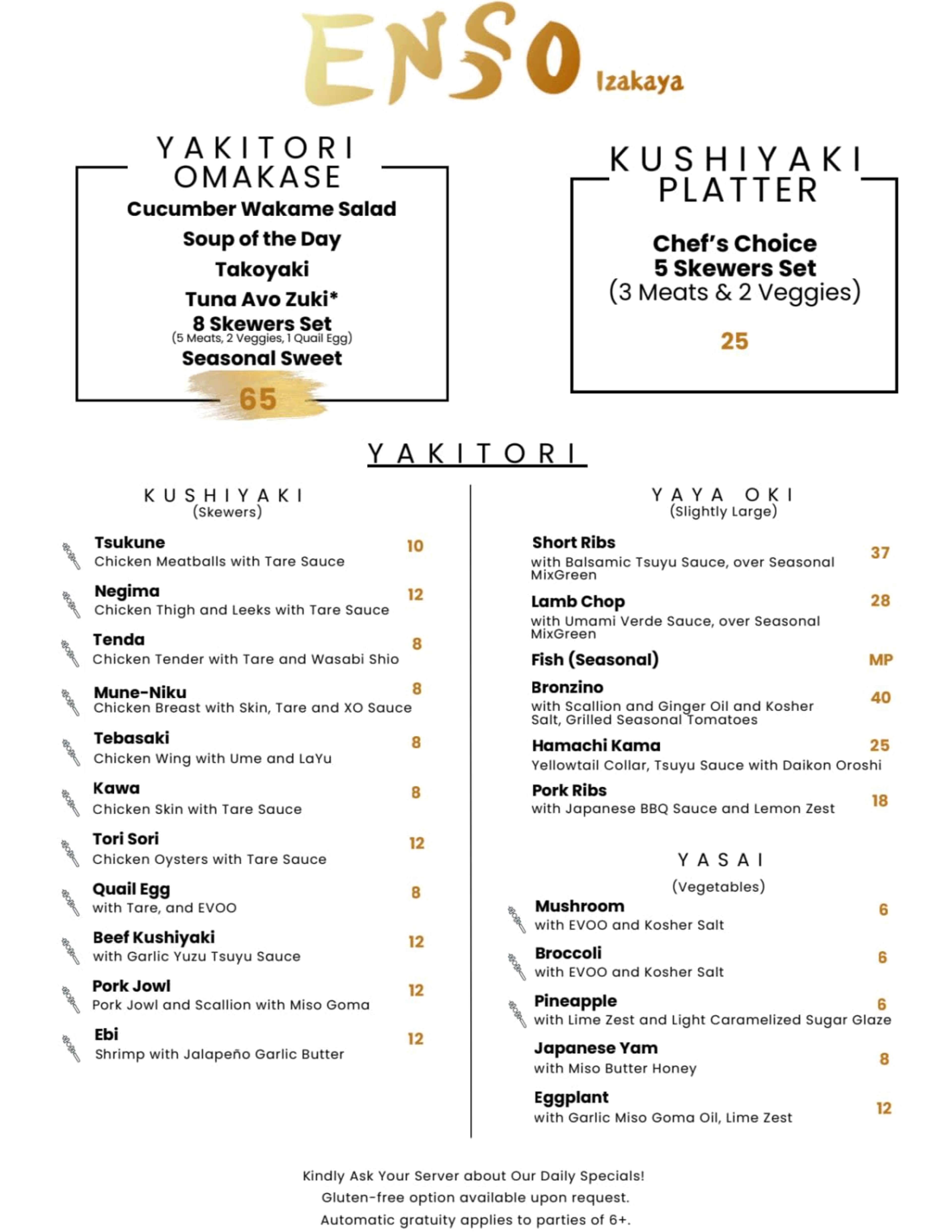 Menu offerings