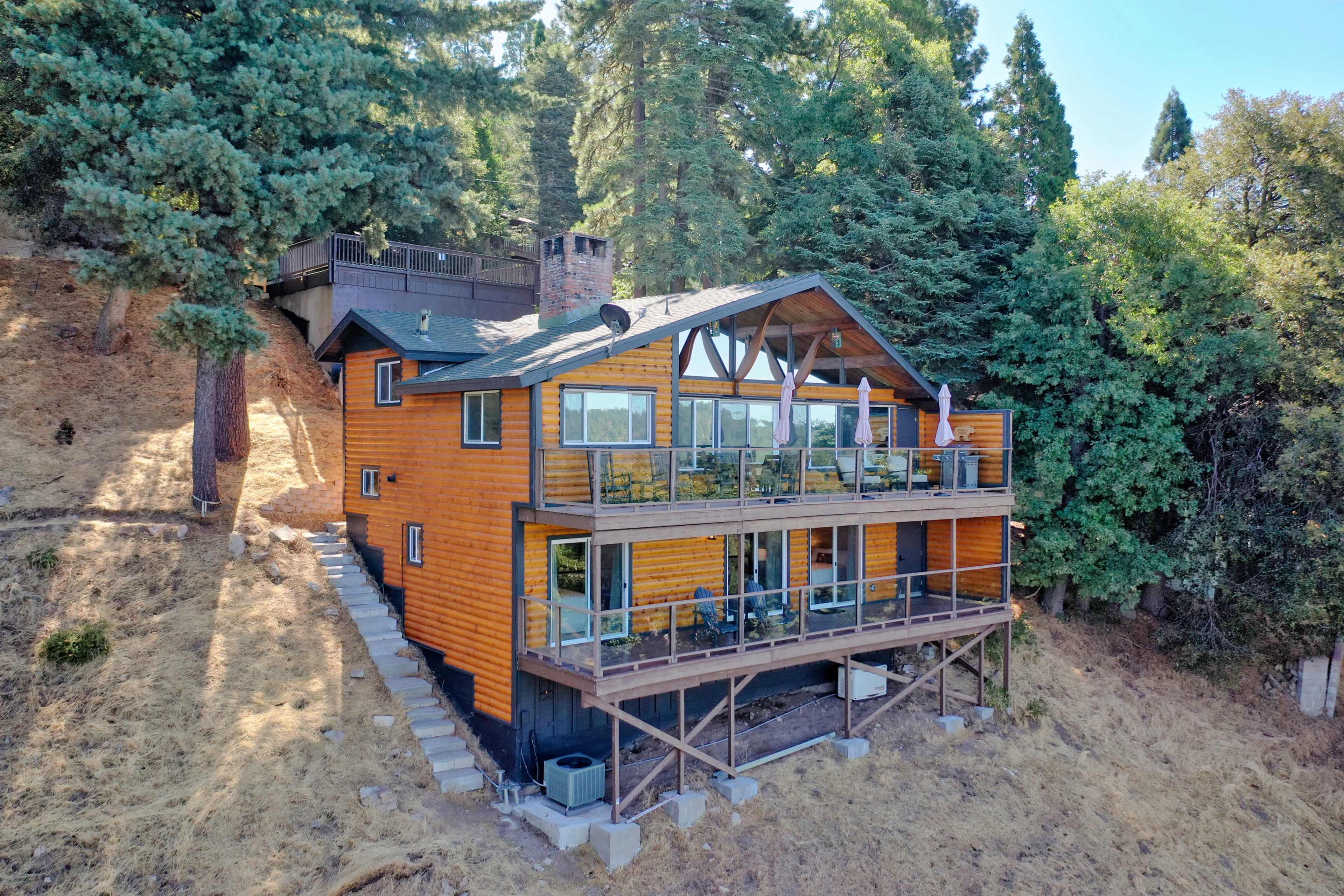 Updated 1960's Style Wood Cabin with A-Frame Windows and Large Decks Image in Crestline, Crestline, CA