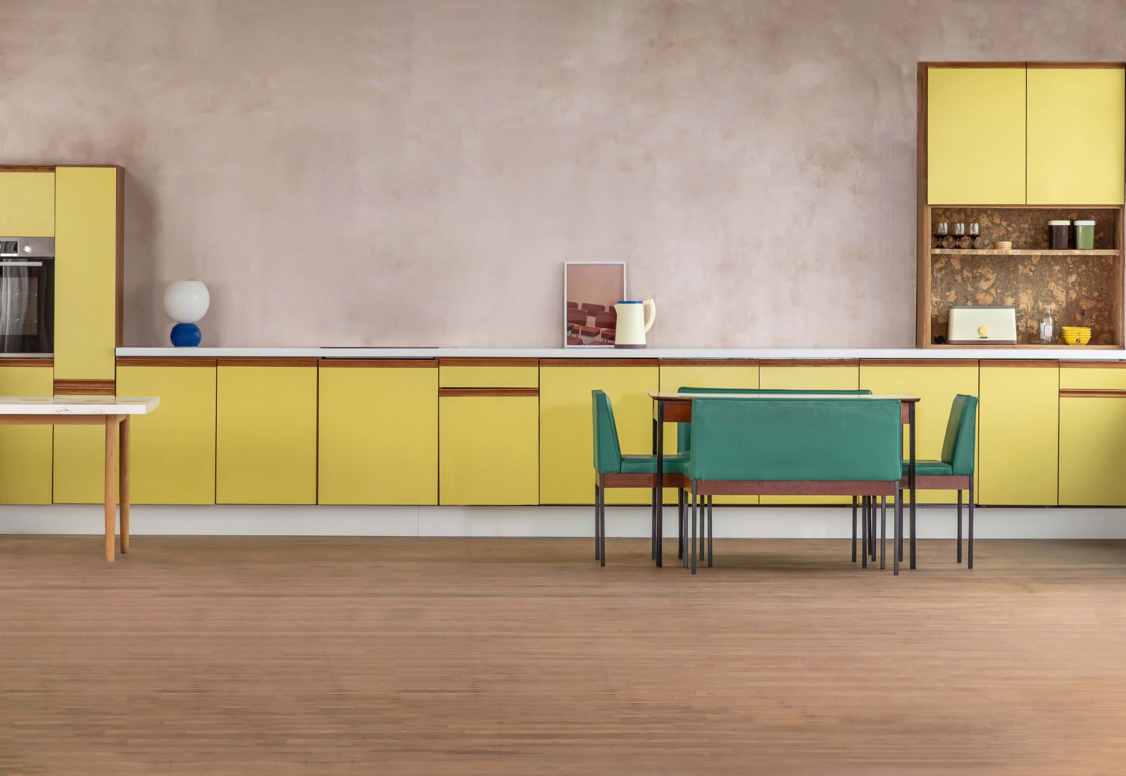 Modern retro daylight kitchen studio, yellow kitchen Image in Leicester, Leicester, ENG