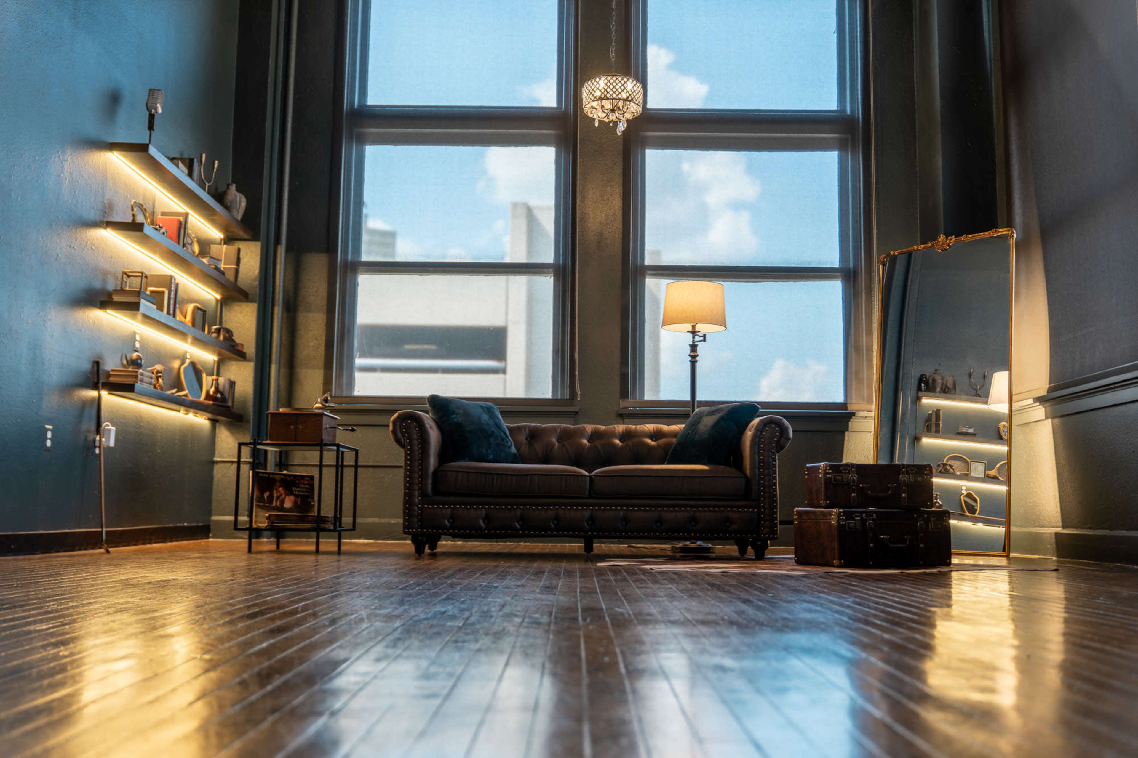 Dark and Moody Natural Light Studio Image in Dallas Downtown Historic District, Dallas, TX