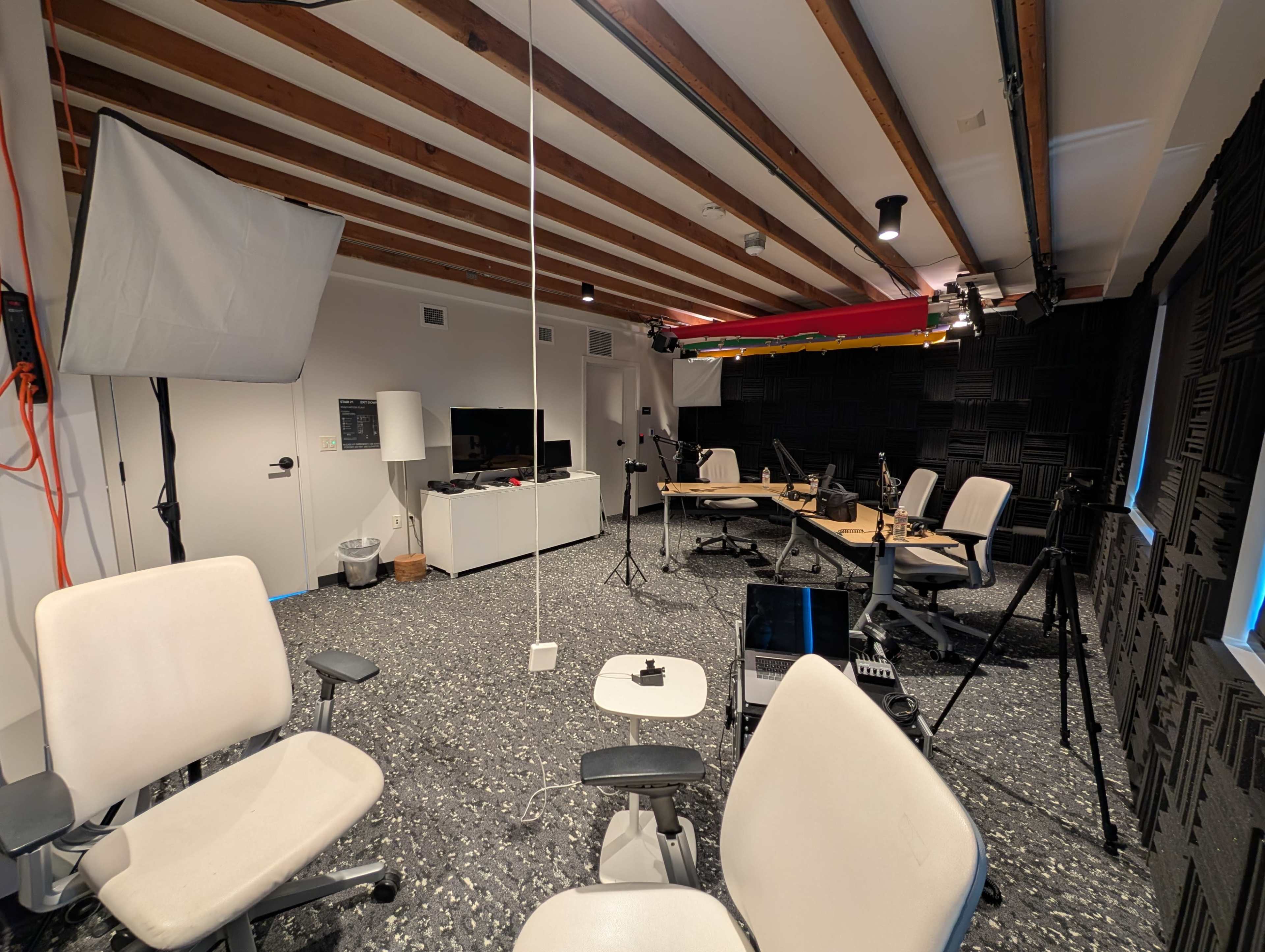 Downtown-Adjacent Podcast Studio with variable backdrops and Bay View Image in Sherman Heights, San Diego, CA