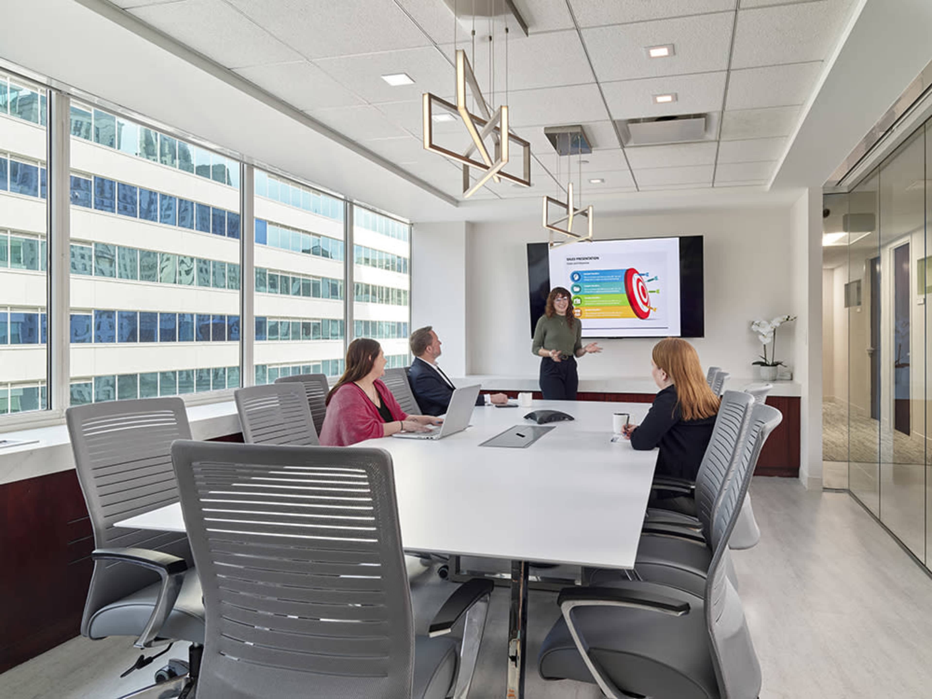 Sleek and Well Lit Boardroom with City View Image in Logan Square, Philadelphia, PA