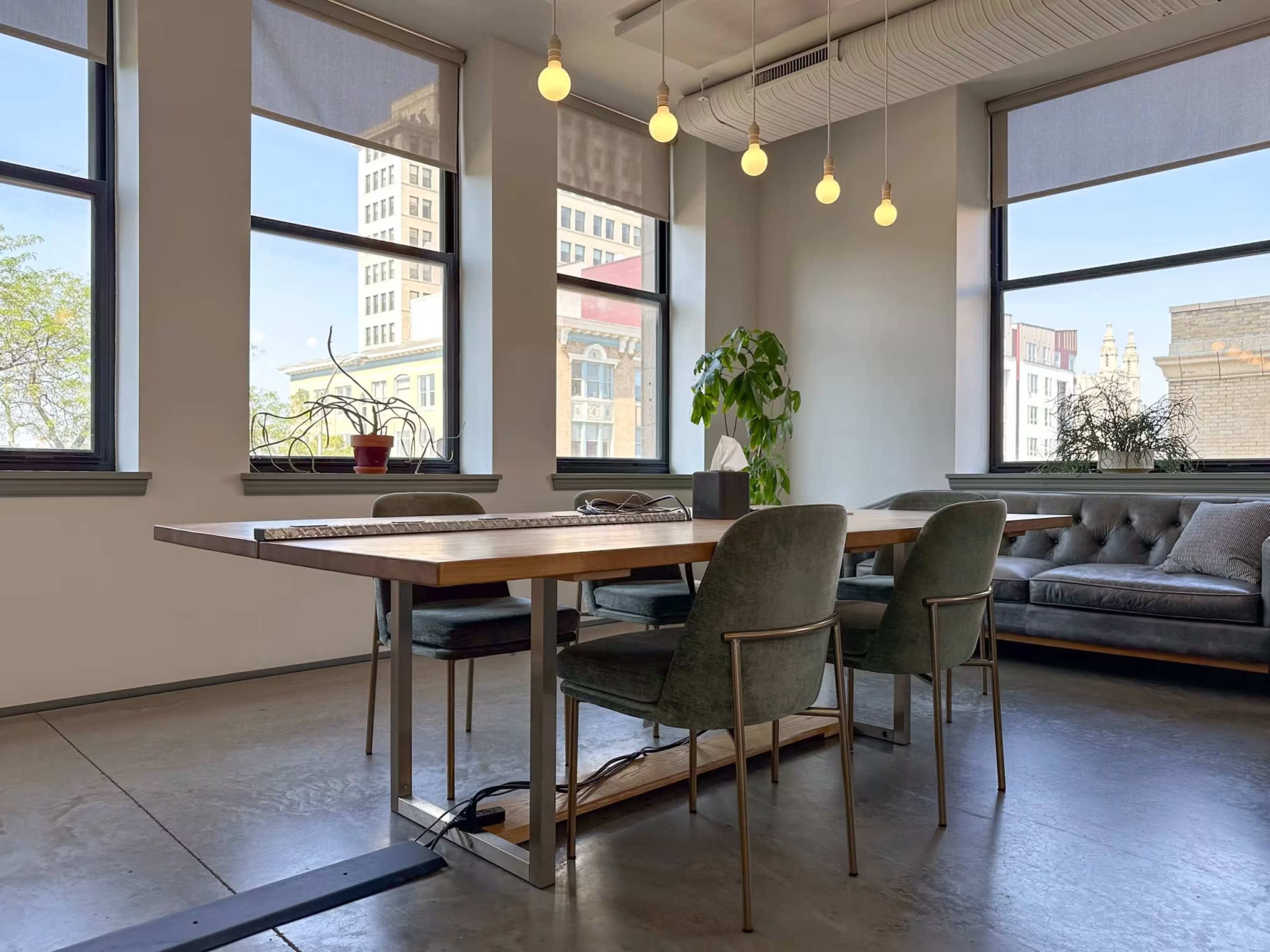 Bright, Beautiful Meeting Room with Huge Windows, Glassboard, and TV for Screen Mirroring Image in East Liberty, Pittsburgh, PA