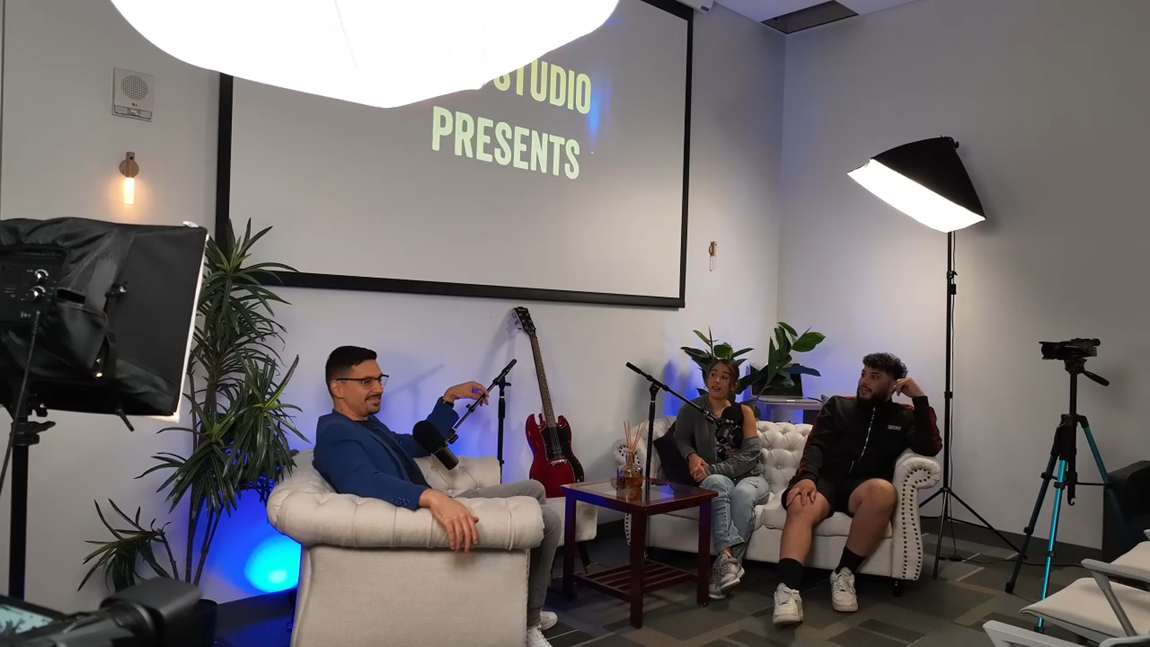 Modern Studio for Podcasts, Panels & Video Production w/ Live Audience Event Setup Image in Downtown Miami, Miami, FL