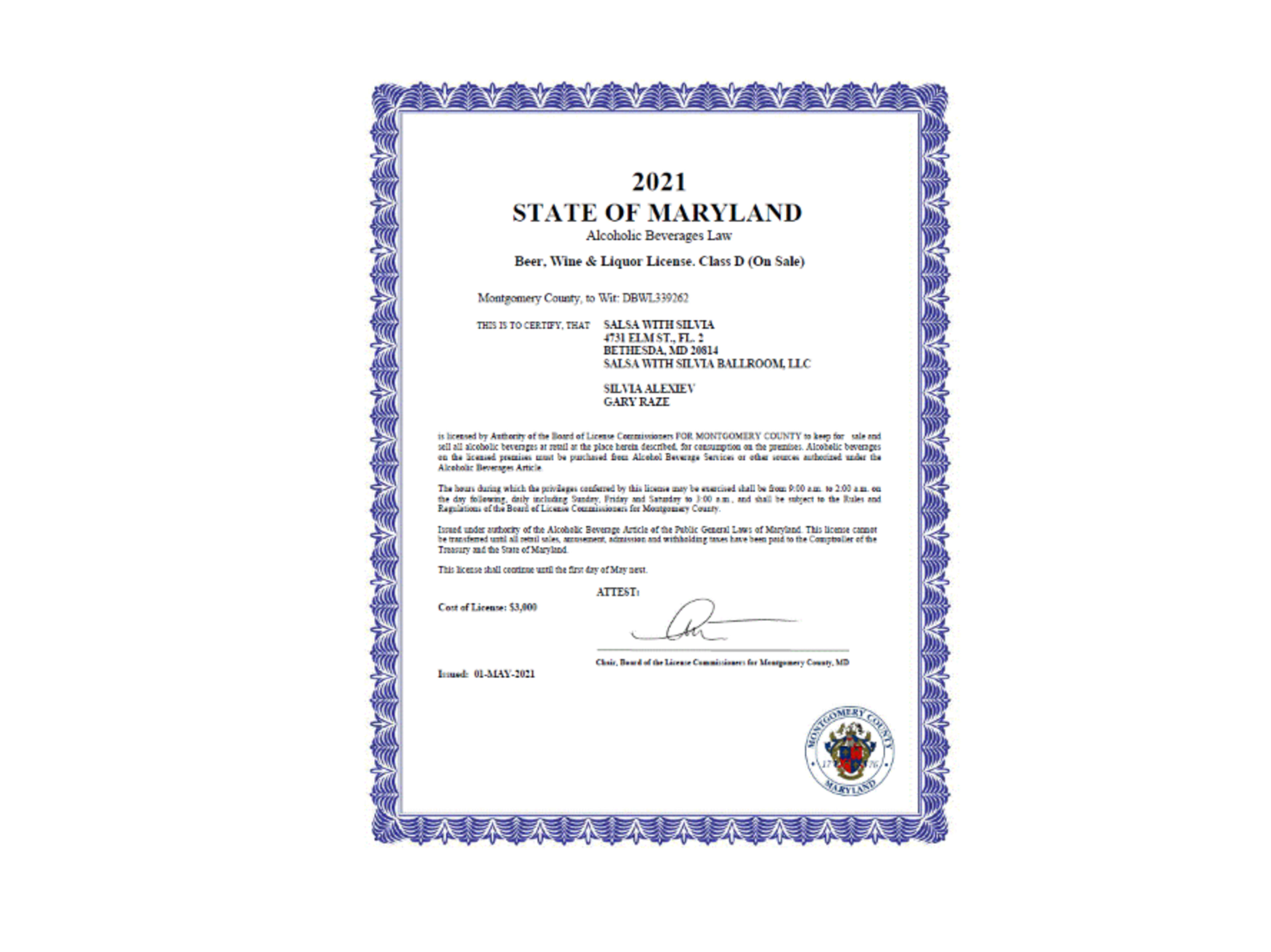Liquor license