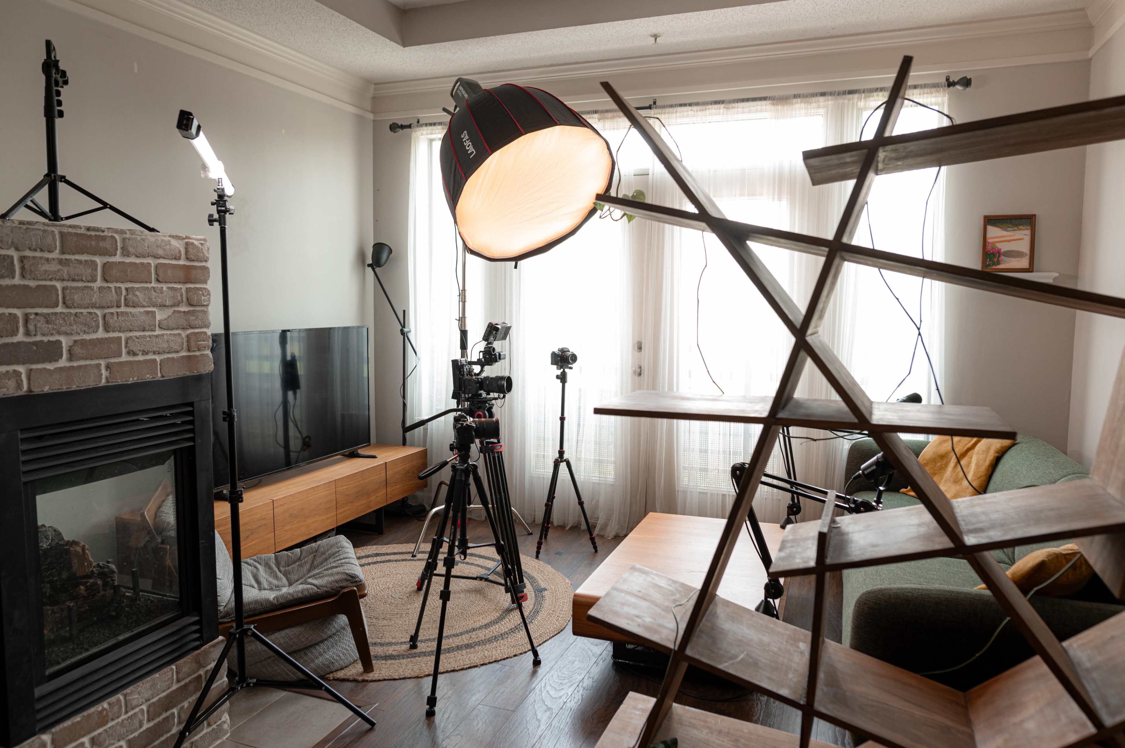 Mid-Century Podcast & Film Studio with a Brick Fireplace (Cameras Available) Image in Midtown, Atlanta, GA