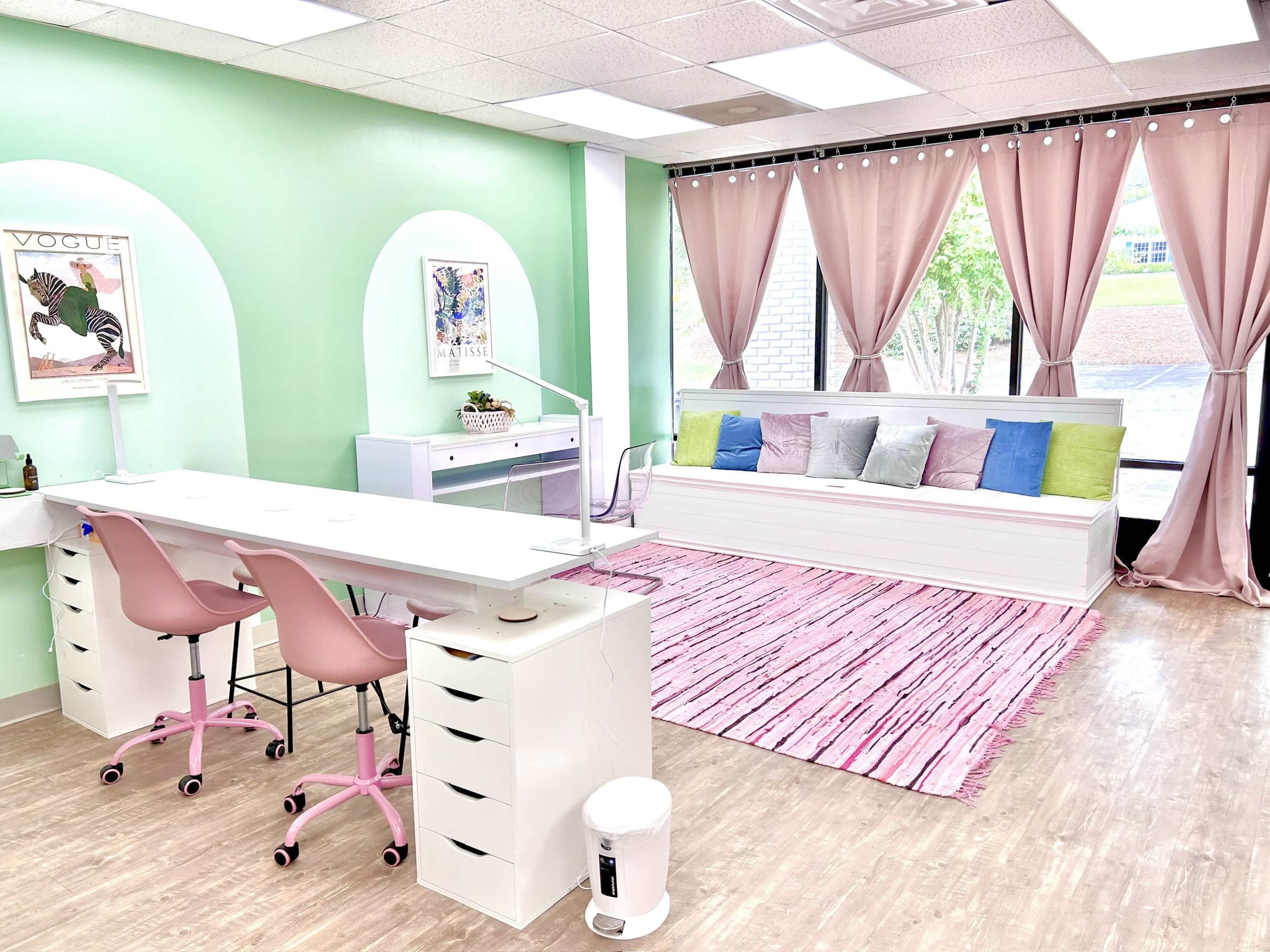 Suburban, retro modern nail salon with bright and colorful decor. Image in , Marietta, GA
