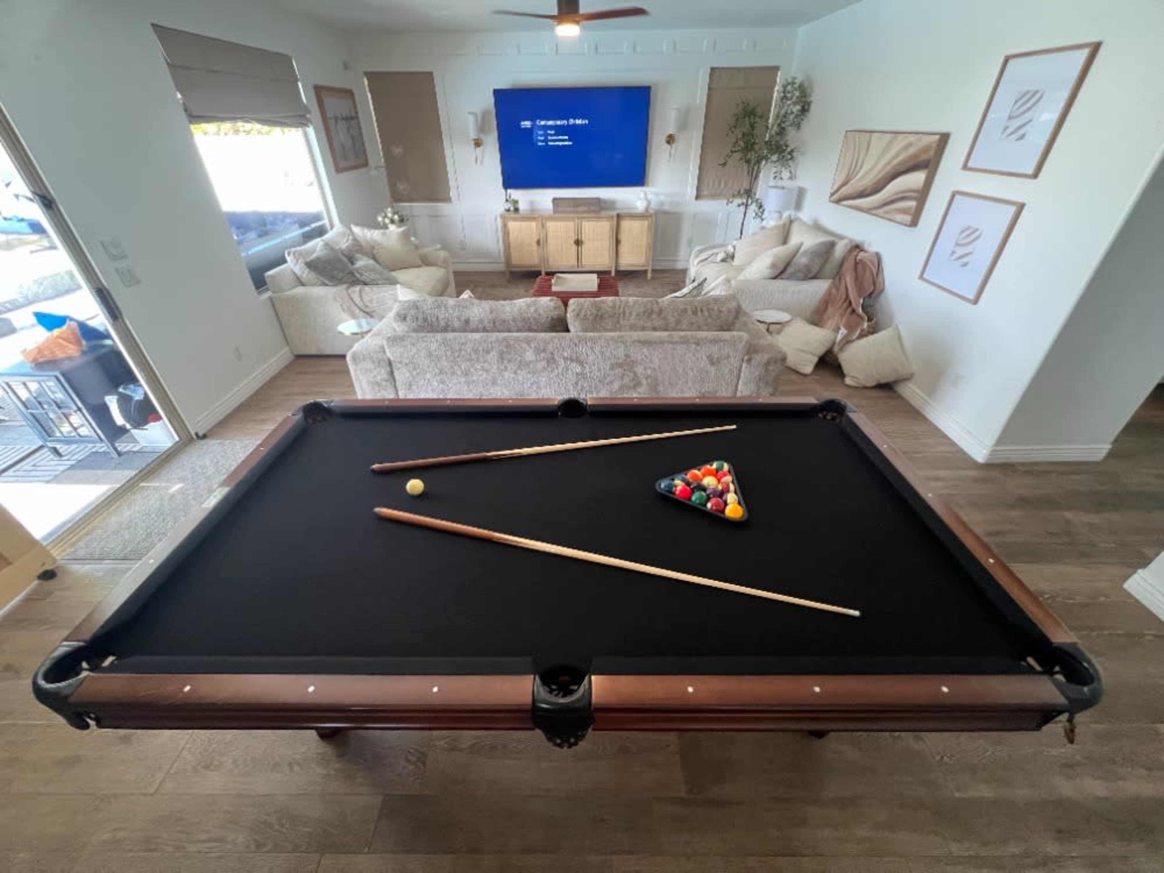 Pool Table / Living Room / 85' TV