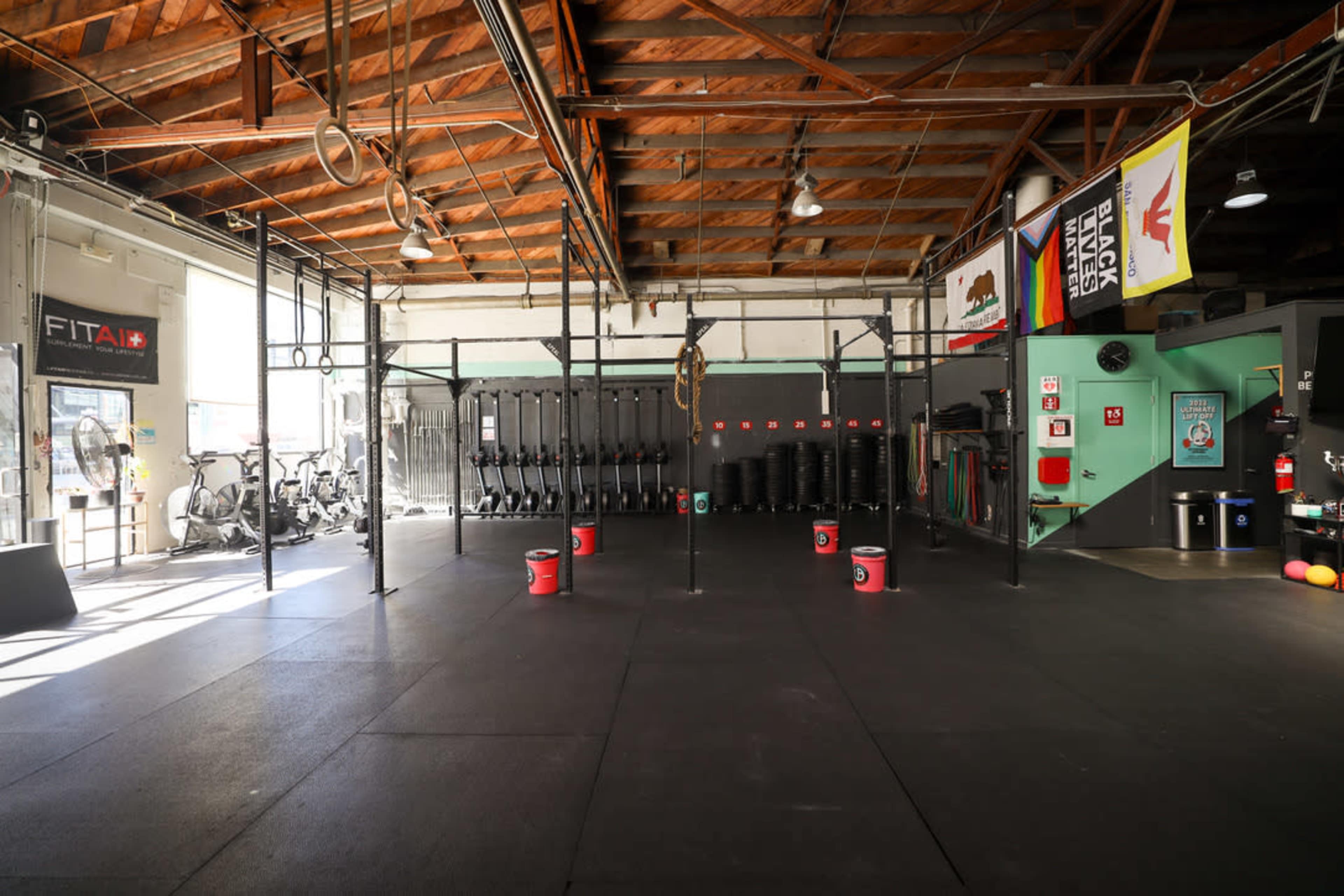 Dramatic historic warehouse gym in SOMA Image in China Basin, San Francisco, CA