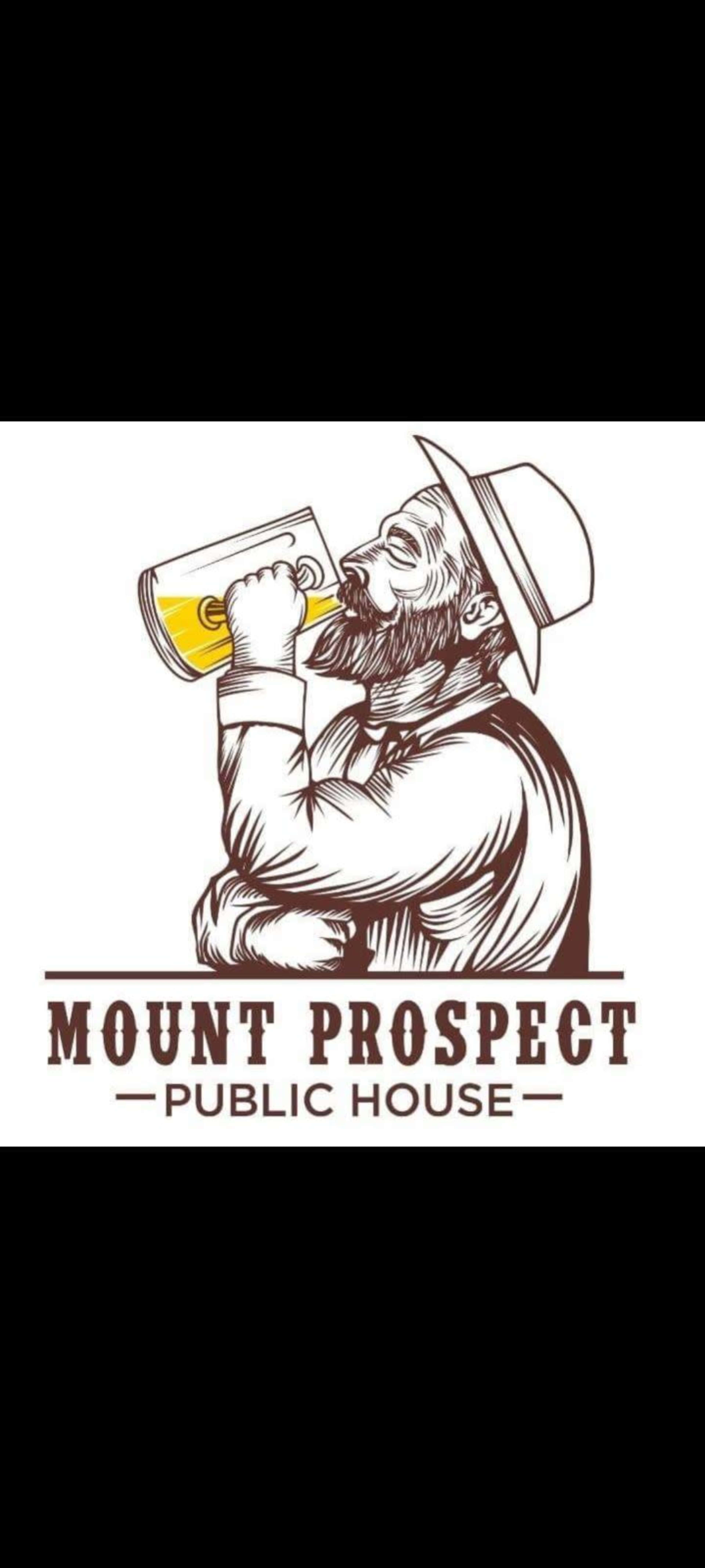 The image features a logo design for "Mount Prospect Public House," depicting a man with a beard drinking from a large beer mug.