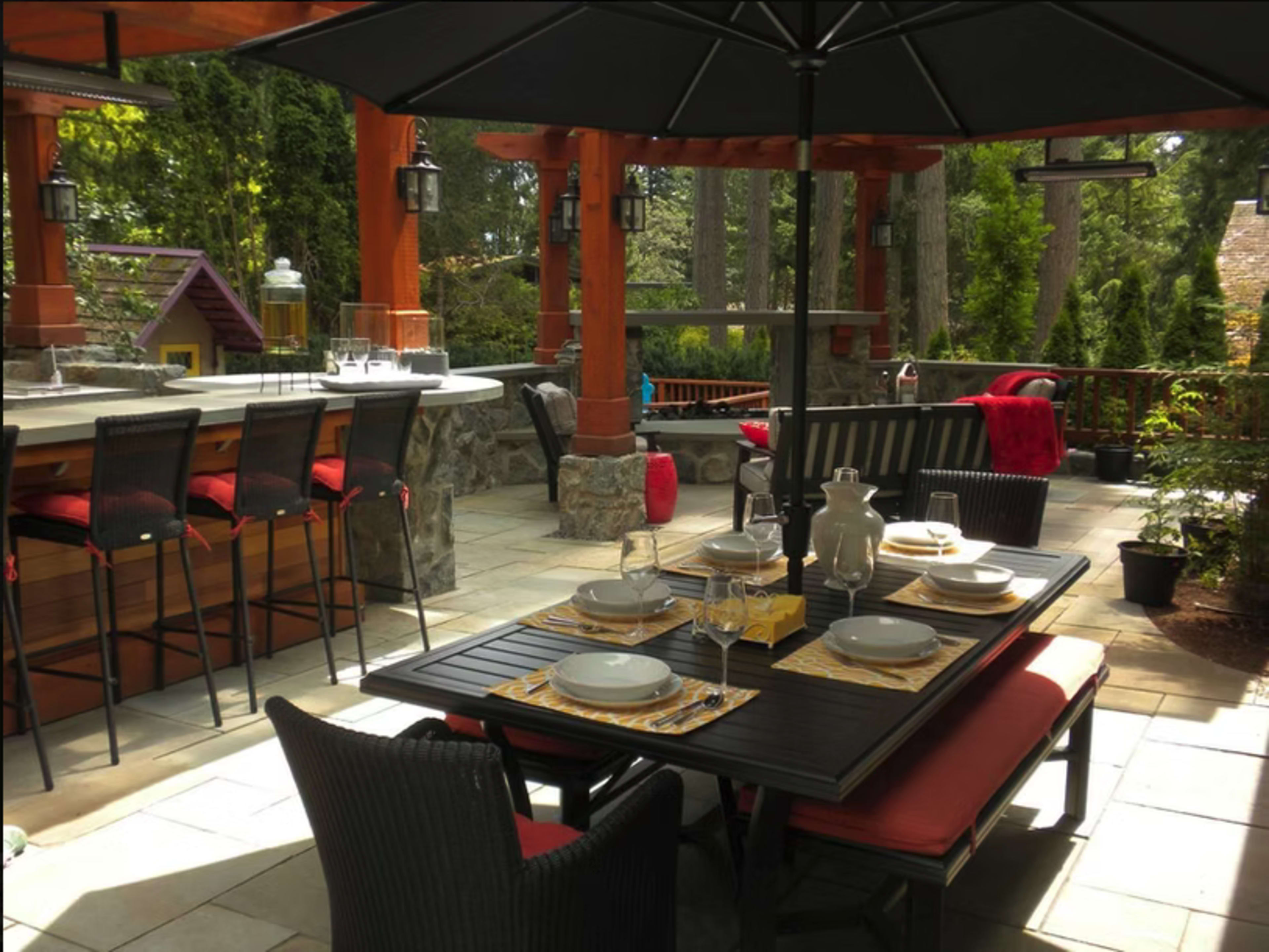 Full outdoor entertaining space nestled in large Douglas Fir trees but only 15 minutes from downtown Victoria Image in Saanich, Victoria, BC