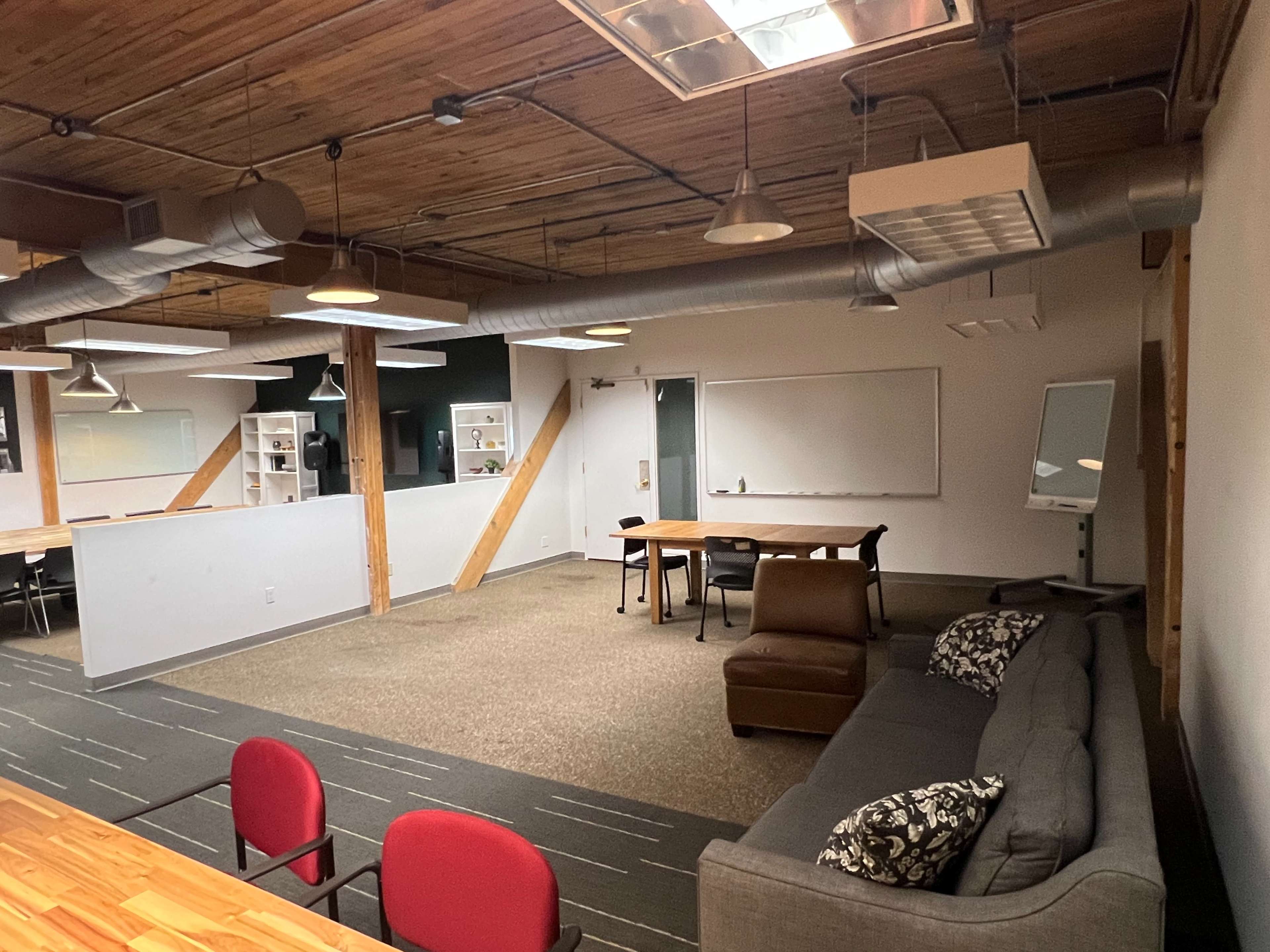 Exposed Wood Beam High Ceiling Open Office Space in Downtown w/ view of Space Needle Image in Belltown, Seattle, WA