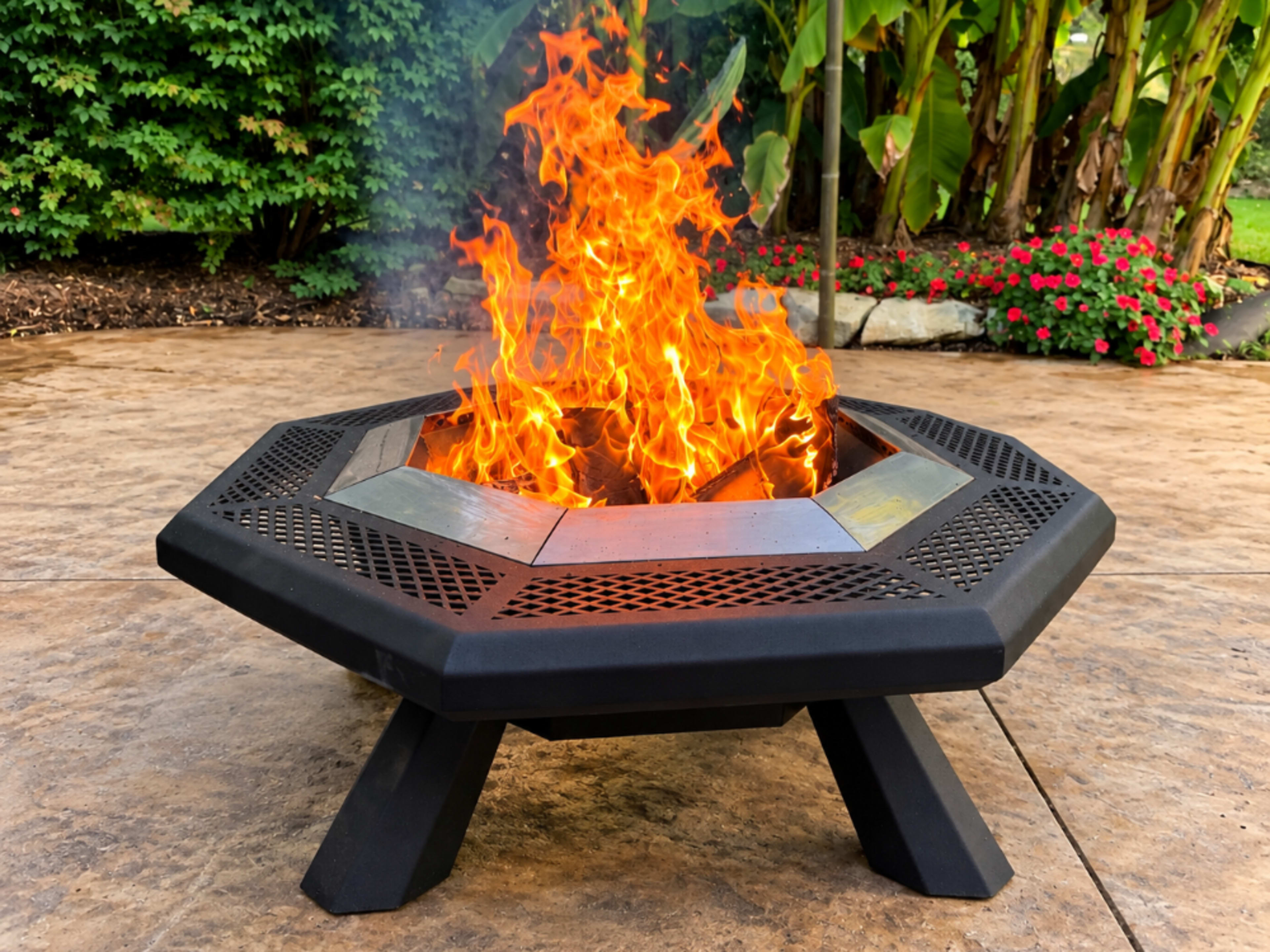 Low-Smoke Fire Pit with Firewood