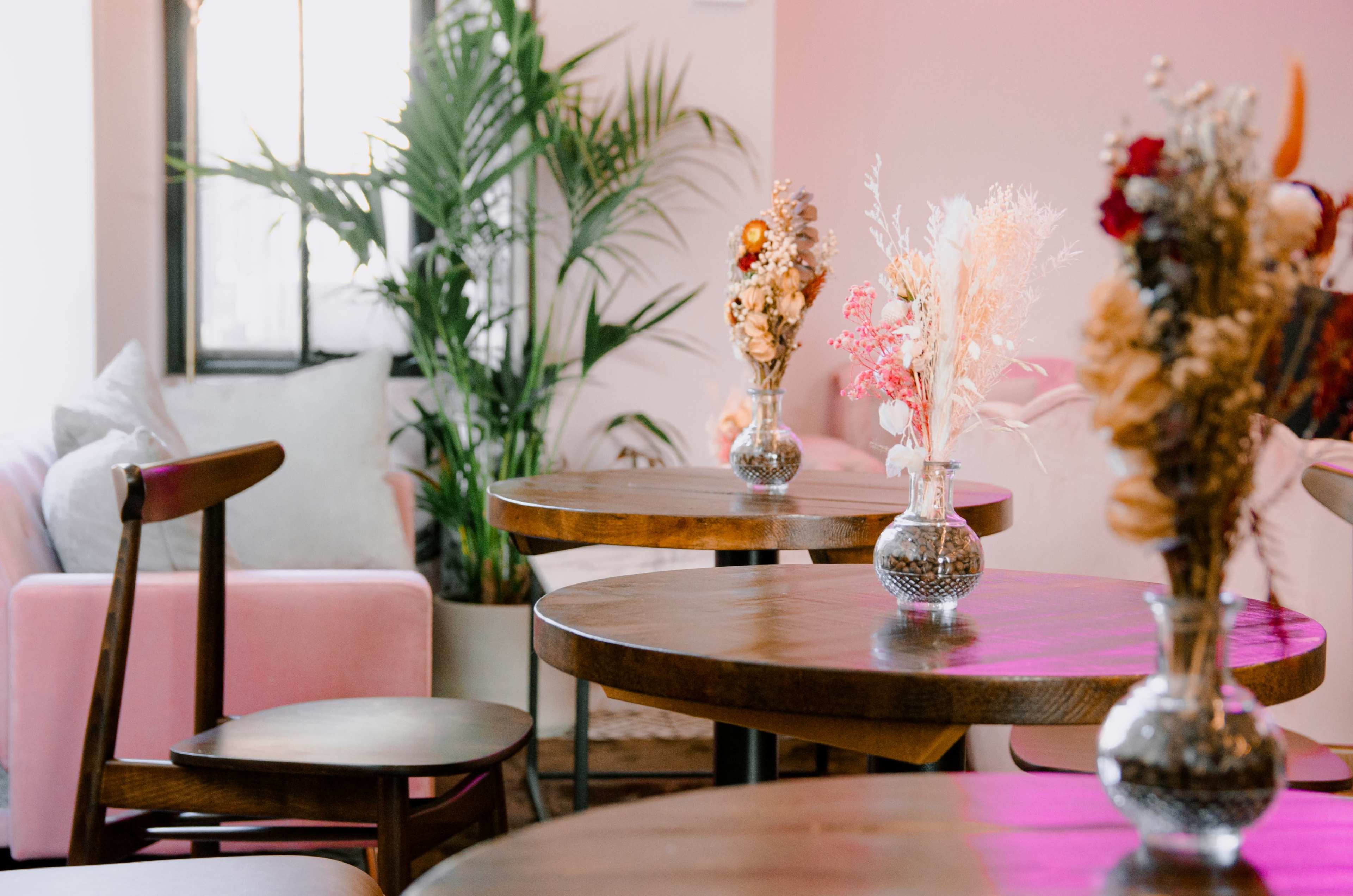 Sunny High Holborn Cafe with Chic Pink Accents Image in Holborn, London, ENG