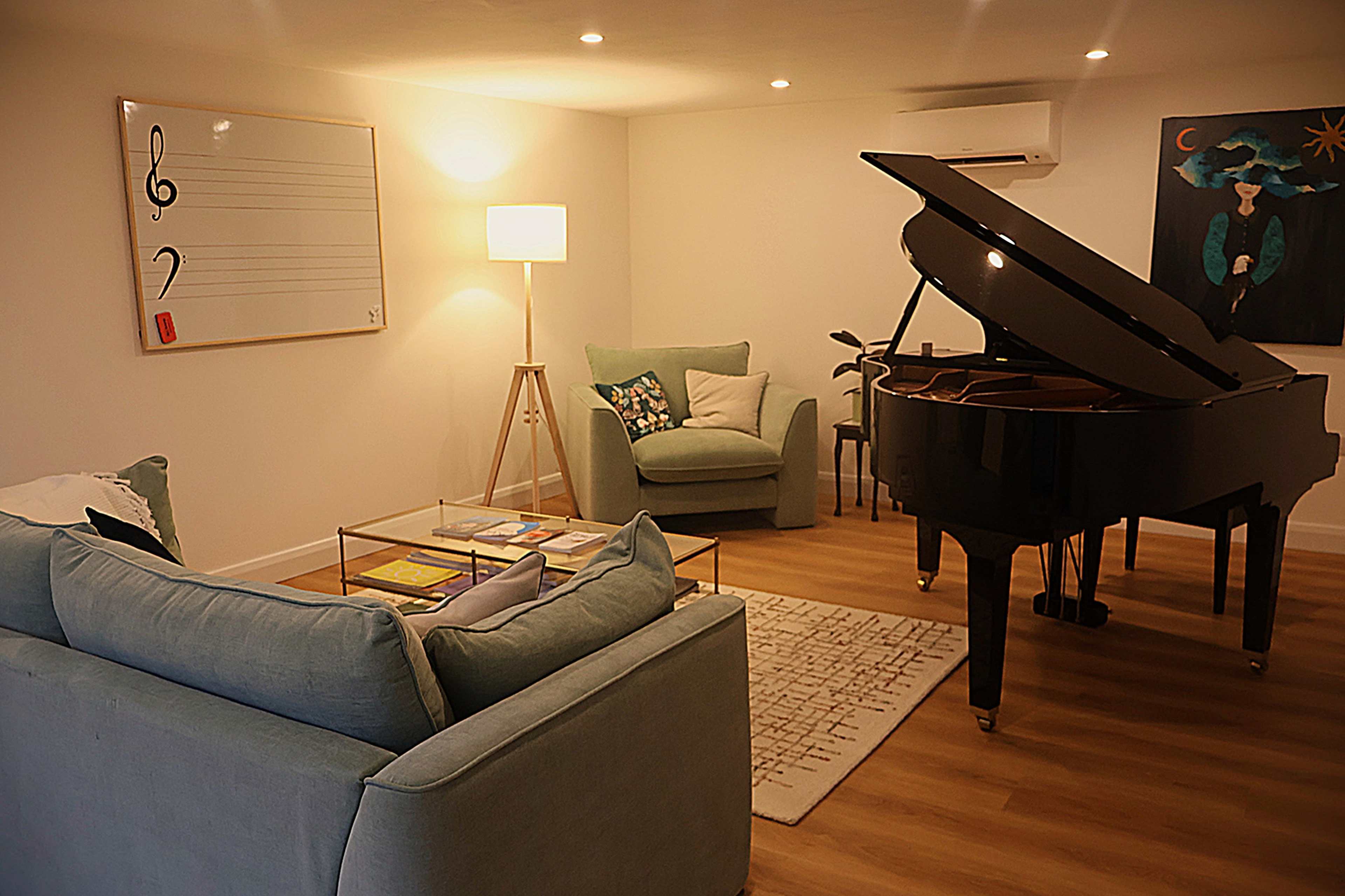 Cosy, Modern Piano Studio with Bifold Windows and Grand Piano Image in Cheshunt, WALTHAM CROSS, ENG