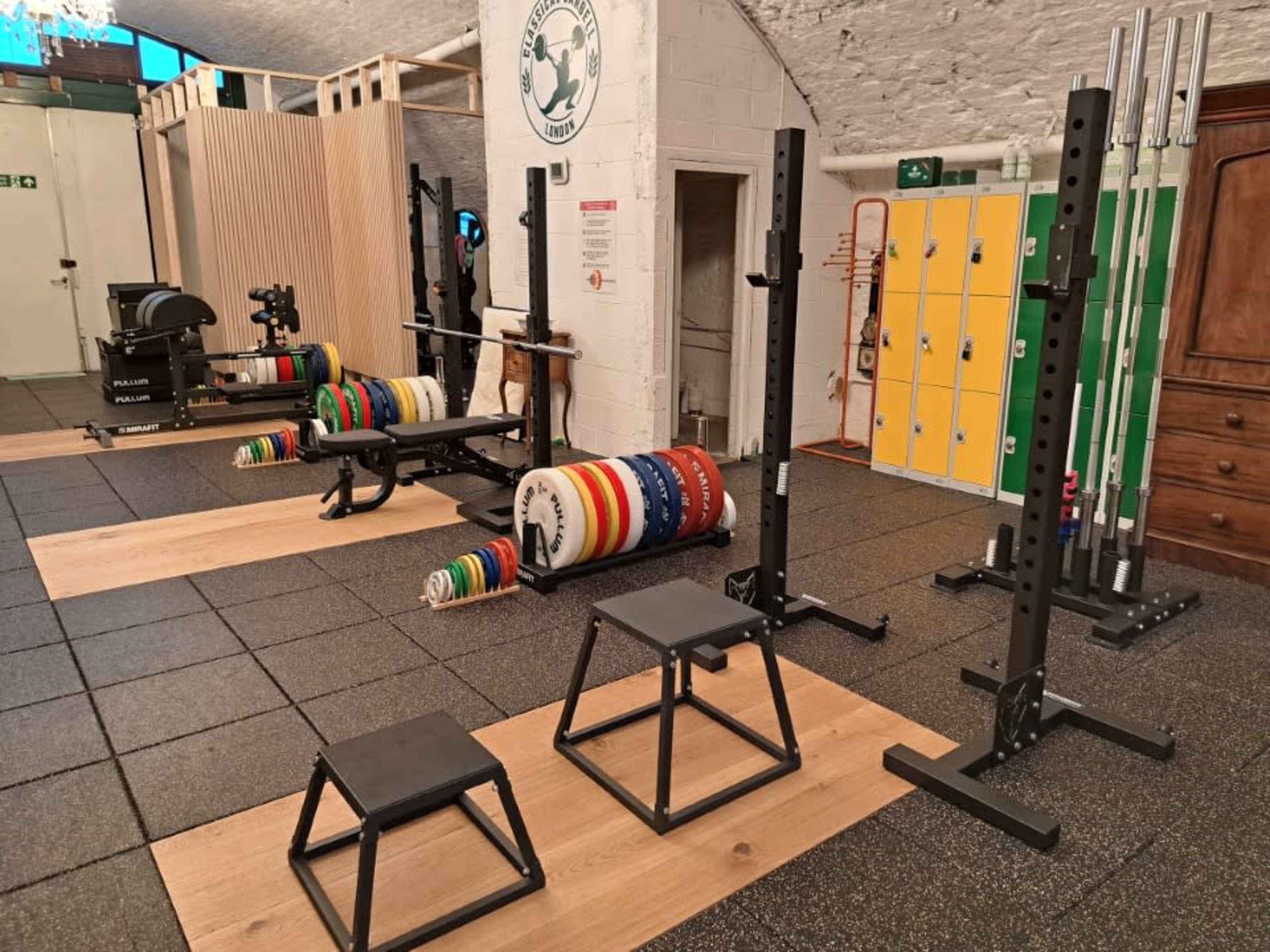 East London Olympic Weightlifting Gym with Chandeliers Image in London, London, ENG