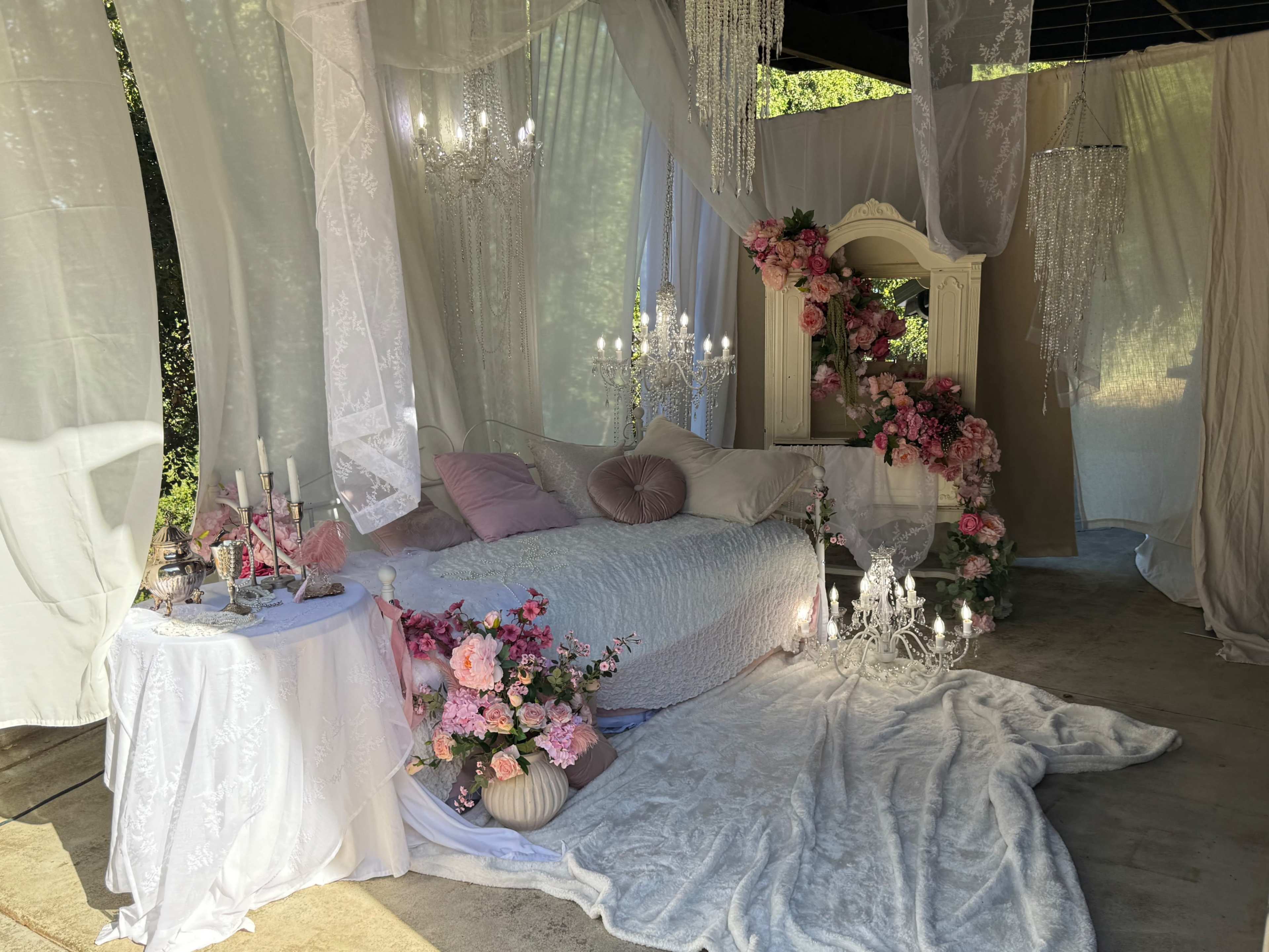 Enchanted Garden Bed & Chandeliers – Boudoir Photo Set Image in Los Gatos, Los Gatos, CA