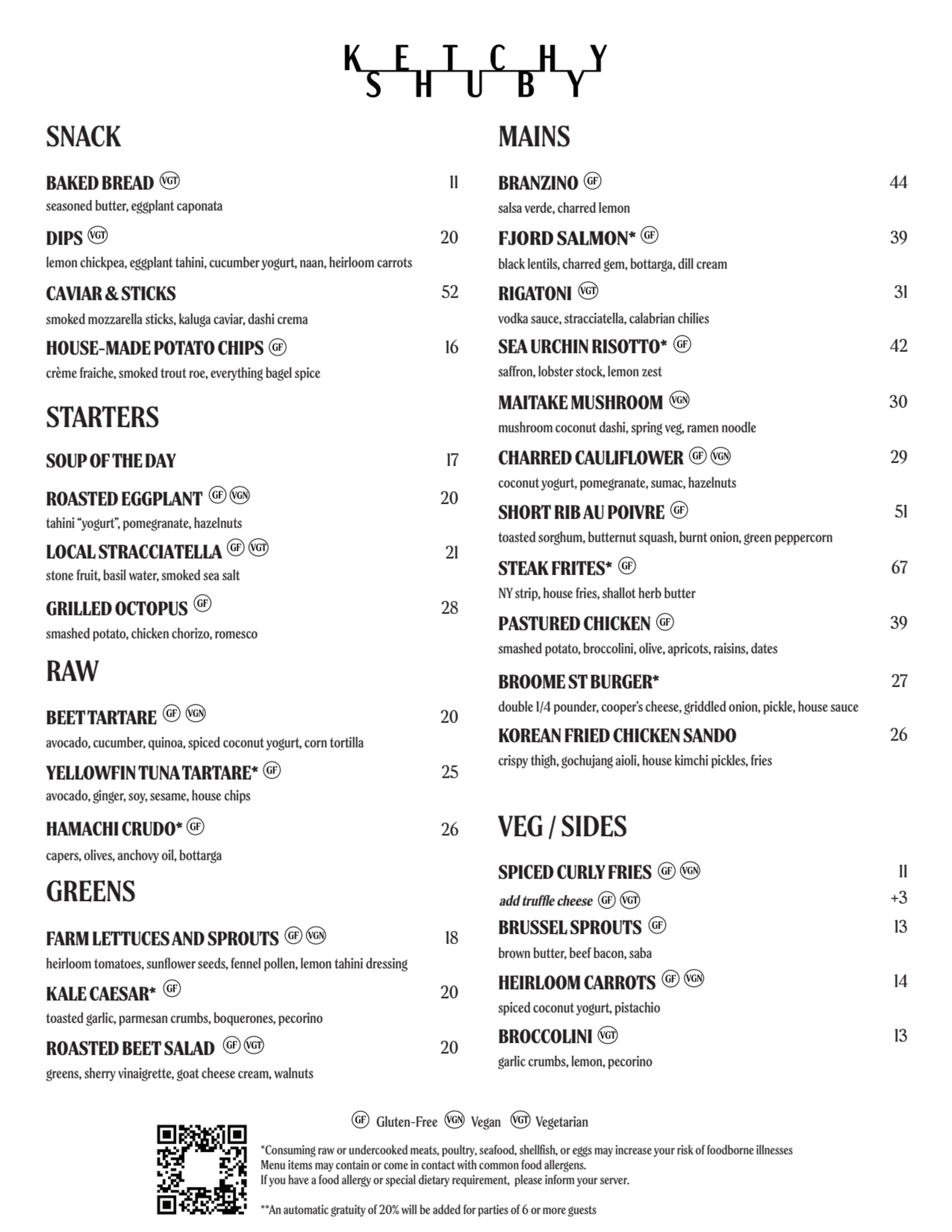 Menu offerings