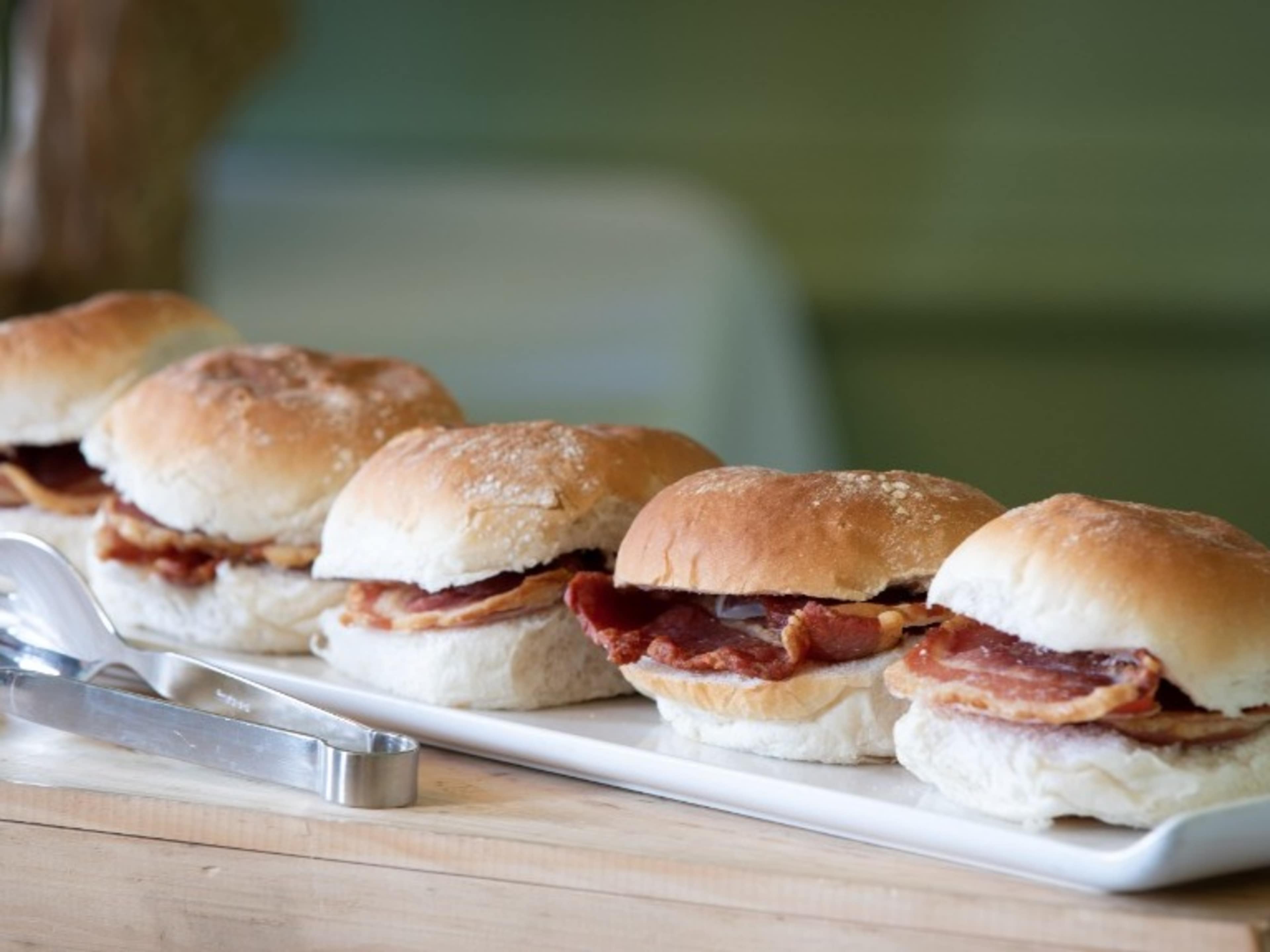 Breakfast Baps served with Teas & Coffees