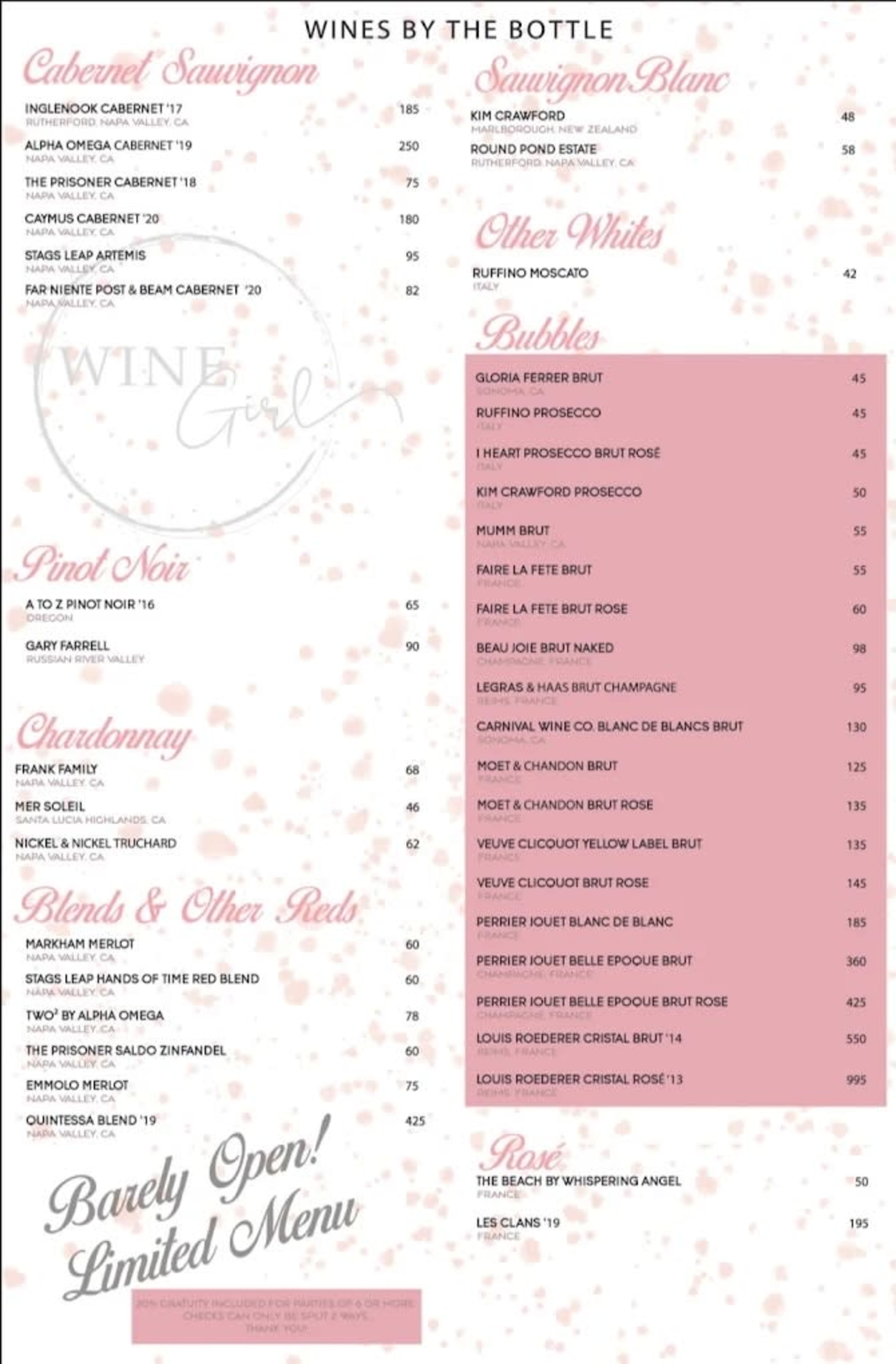 Menu offerings