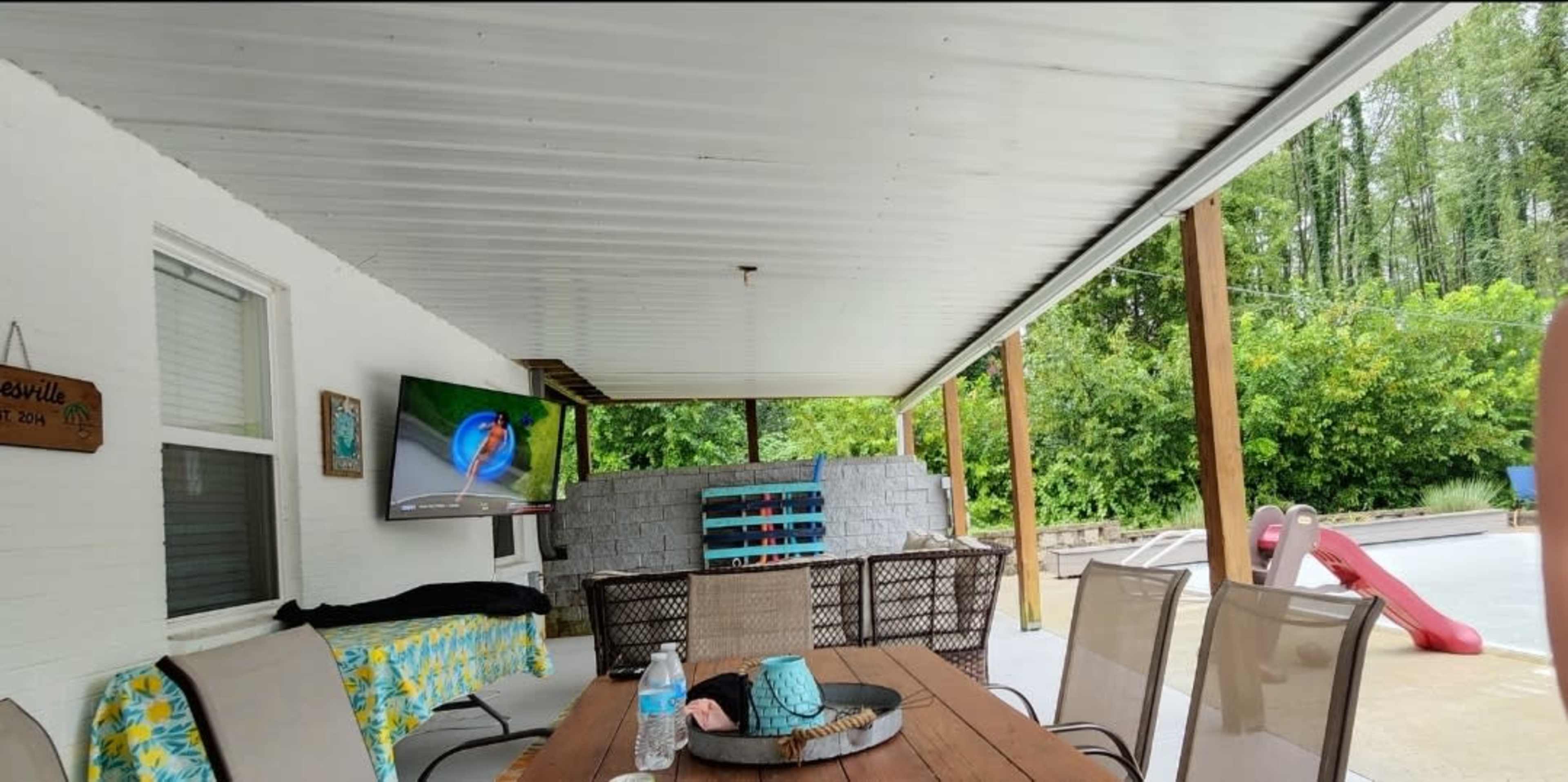 Beautiful farmhouse setting with huge inground pool with walkout basement. Image in Clark Township, Greenwood, IN