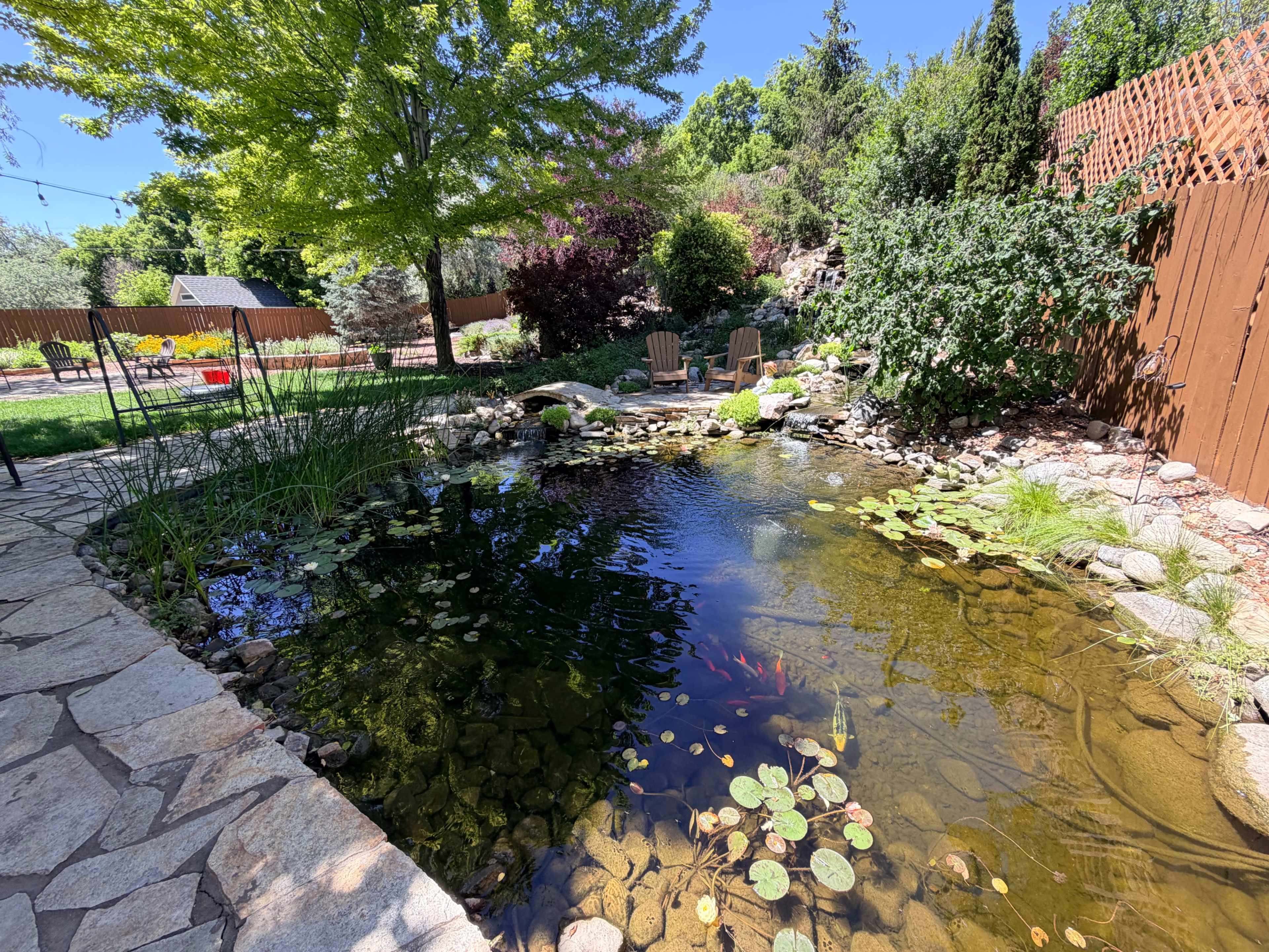 Fairy Tale Garden Oasis: Double Waterfall, Pond & Willow Image in Murray, Salt Lake City, UT