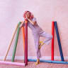 Colorful photo shoot with seamless backdrop paper