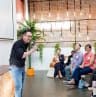 Speaker event in an open warehouse