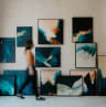 Art gala in modern industrial warehouse