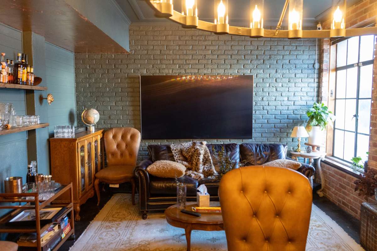 Private lounge with bar area and couch seating in downtown Santa Monica